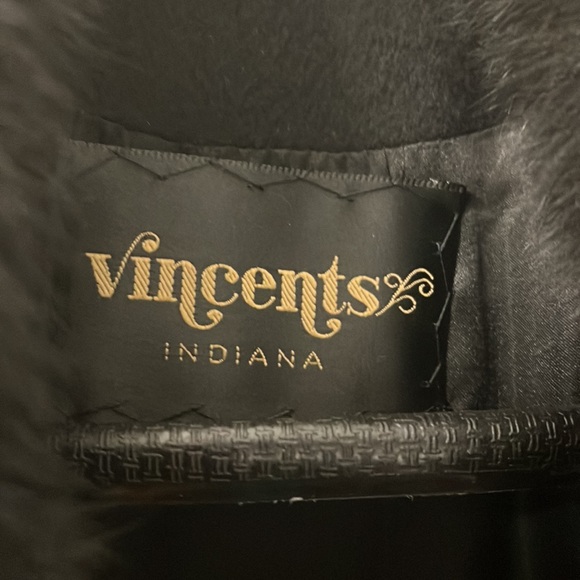 Black wool trench with fur collar and cuffs. Size 12. Arm pit to arm pit 20” - Picture 2 of 12